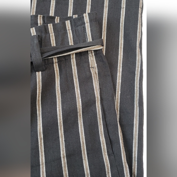 J. Jill Emilie Linen Stretch Paperbag Waist Black Stripe Petite Crop Pants - Picture 6 of 11